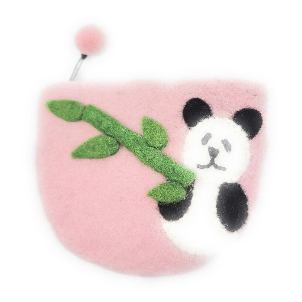 Handmade Wool Felt Coin Purse + Colorful Applique  + Zipper Close Made in Nepal